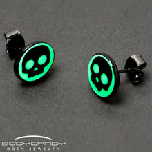 Load image into Gallery viewer, Simple Skull Glow in the Dark Stud Earrings by Onyx O
