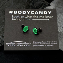 Load image into Gallery viewer, Black Anodized Steel Heart Spider Web Glow in the Dark Stud Earrings by Onyx O
