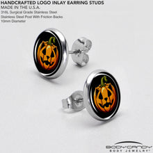 Load image into Gallery viewer, Orange Pumpkin Cat Jack-O-Lantern Stud Earrings by Onyx O
