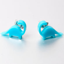 Load image into Gallery viewer, Blue Acrylic Brontosaurus Dinosaur Stud Earrings
