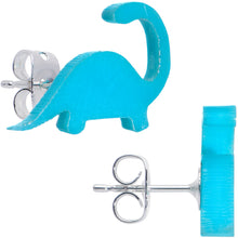 Load image into Gallery viewer, Blue Acrylic Brontosaurus Dinosaur Stud Earrings
