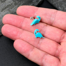 Load image into Gallery viewer, Blue Acrylic Brontosaurus Dinosaur Stud Earrings

