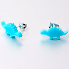 Load image into Gallery viewer, Blue Acrylic Stegosaurus Dinosaur Stud Earrings
