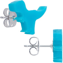 Load image into Gallery viewer, Blue Acrylic Tyrannosaurus Rex Dinosaur Stud Earrings

