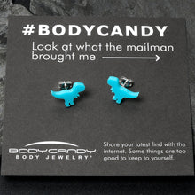 Load image into Gallery viewer, Blue Acrylic Tyrannosaurus Rex Dinosaur Stud Earrings
