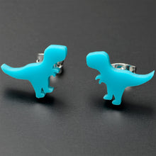 Load image into Gallery viewer, Blue Acrylic Tyrannosaurus Rex Dinosaur Stud Earrings

