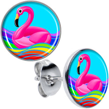 Load image into Gallery viewer, Rainbow Sea Floating Flamingo Stud Earrings by Onyx O
