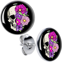 Load image into Gallery viewer, Floral Flowers Skull Stud Earrings by Onyx O

