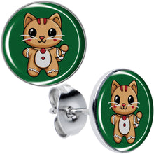Load image into Gallery viewer, Christmas Holiday Gingerbrread Kitty Cat Stud Earrings by Onyx O
