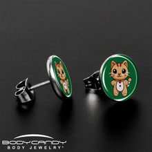 Load image into Gallery viewer, Christmas Holiday Gingerbrread Kitty Cat Stud Earrings by Onyx O
