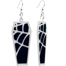 Load image into Gallery viewer, Glowing Spider Web Coffin Glow in the Dark Dangle Earrings by Onyx O
