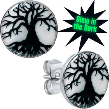Load image into Gallery viewer, Stainless Steel Tree of Life Glow in the Dark Stud Earrings by Onyx O
