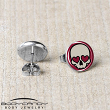Load image into Gallery viewer, Valentine Heart Skull Stud Earrings
