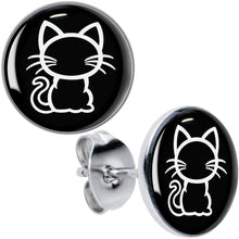 Load image into Gallery viewer, Black and White Kitty Cat Stud Earrings by Onyx O
