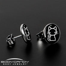 Load image into Gallery viewer, Black and White Kitty Cat Stud Earrings by Onyx O

