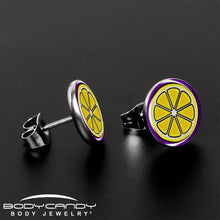 Load image into Gallery viewer, Yellow Slice of Lemon Stud Earrings by Onyx O
