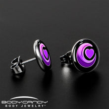 Load image into Gallery viewer, Crescent Moon Heart Stud Earrings by Onyx O
