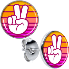 Load image into Gallery viewer, Retro Stripes Peace Sign Fingers Stud Earrings by Onyx O
