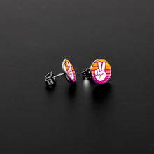 Load image into Gallery viewer, Retro Stripes Peace Sign Fingers Stud Earrings by Onyx O
