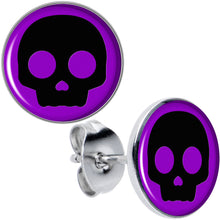 Load image into Gallery viewer, Purple Black Simple Skull Stud Earrings by Onyx O
