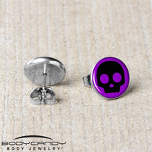 Load image into Gallery viewer, Purple Black Simple Skull Stud Earrings by Onyx O
