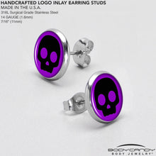 Load image into Gallery viewer, Purple Black Simple Skull Stud Earrings by Onyx O
