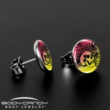 Load image into Gallery viewer, Red Haze Sunset Skull and Palms Stud Earrings by Onyx O
