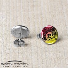 Load image into Gallery viewer, Red Haze Sunset Skull and Palms Stud Earrings by Onyx O
