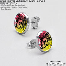 Load image into Gallery viewer, Red Haze Sunset Skull and Palms Stud Earrings by Onyx O
