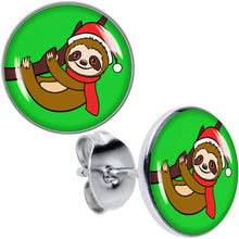 Load image into Gallery viewer, Holiday Santa Sloth Stud Earrings by Onyx O
