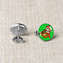Load image into Gallery viewer, Holiday Santa Sloth Stud Earrings by Onyx O

