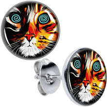 Load image into Gallery viewer, Colorful Trippy Cat Stud Earrings by Onyx O
