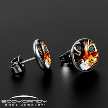 Load image into Gallery viewer, Colorful Trippy Cat Stud Earrings by Onyx O
