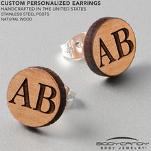 Load image into Gallery viewer, Custom No 1 Earrings Wood Initial Personalized Stud Earrings
