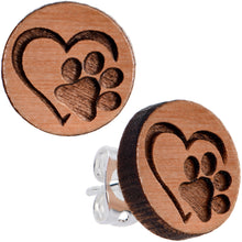 Load image into Gallery viewer, Natural Maple Wood Heart Paw Print Stud Earrings
