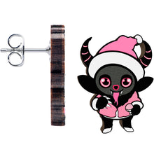 Load image into Gallery viewer, Handmade Wooden Krampus Cutie Holiday Christmas Stud Earrings by Onyx O
