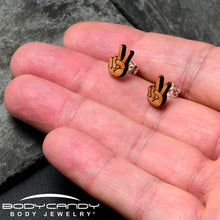 Load image into Gallery viewer, Natural Maple Wood Peace Sign Fingers Stud Earrings

