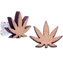 Load image into Gallery viewer, Natural Wood Pot Leaf Stud Earrings by Onyx O
