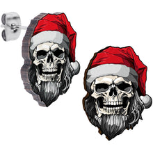 Load image into Gallery viewer, Handmade Wooden Skeleton Claus Holiday Christmas Stud Earrings by Onyx O
