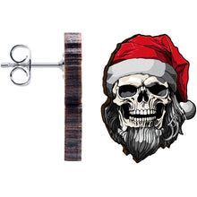 Load image into Gallery viewer, Handmade Wooden Skeleton Claus Holiday Christmas Stud Earrings by Onyx O

