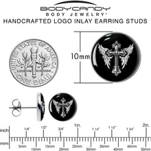 Load image into Gallery viewer, Black White Winged Cross Stud Earrings by Onyx O
