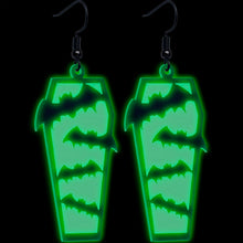 Load image into Gallery viewer, Black Bat Coffin Glow in the Dark Dangle Earrings by Onyx O

