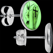Load image into Gallery viewer, Coffin and Flower Glow in the Dark Stud Earrings
