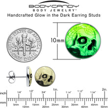 Load image into Gallery viewer, Webbed Skull Glow in the Dark Stud Earrings
