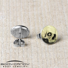 Load image into Gallery viewer, Webbed Skull Glow in the Dark Stud Earrings

