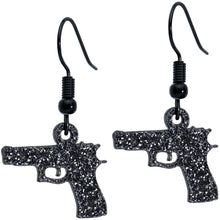 Load image into Gallery viewer, Black Glitter Gun Fishhook Dangle Earrings
