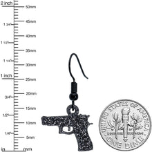 Load image into Gallery viewer, Black Glitter Gun Fishhook Dangle Earrings
