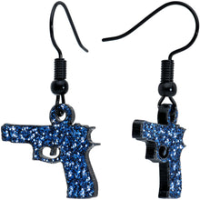 Load image into Gallery viewer, Blue Glitter Gun Fishhook Dangle Earrings
