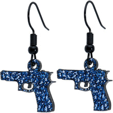 Load image into Gallery viewer, Blue Glitter Gun Fishhook Dangle Earrings
