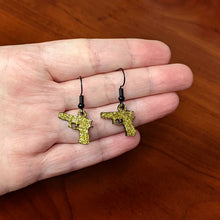 Load image into Gallery viewer, Yellow Glitter Gun Fishhook Dangle Earrings
